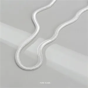 Polished S925 sterling silver flat snake chain necklace with high gloss metal texture
