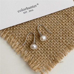 Boucles d'Oreilles à Crochet en Argent Sterling 925 avec Perle d'Eau Douce pour Femme Design Minimaliste Coréen Élégant Bijoux