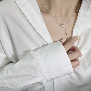 Minimalist S925 sterling silver snake chain necklace with sliding bead and pendant for women