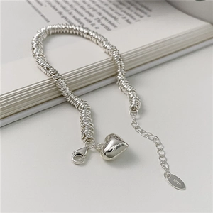 Minimalist 925 Sterling Silver Heart Pendant Bracelet For Women Polished Multi Ring Chain Adjustable Fashion Jewelry Gift