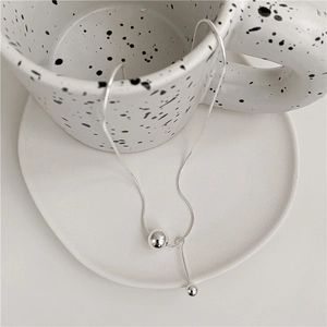 Minimalist s925 sterling silver snake chain necklace with round beads and bar pendant