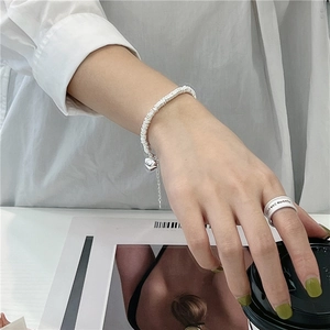 S925 sterling silver heart bracelet and engraved ring set in a minimalist style