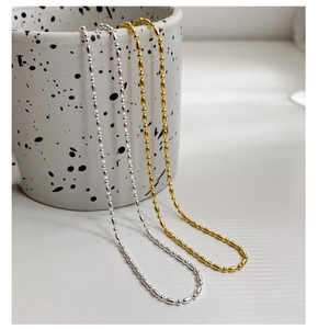 Colliers minimalistes en argent sterling S925 avec perles olive en or et argent