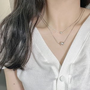 Minimalist S925 sterling silver double-layer snake chain necklace with small silver beads