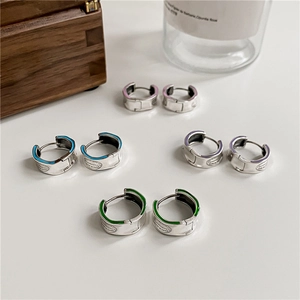 S925 sterling silver colorful enamel hoop earrings set featuring engraved lettering details