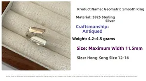 Detail view of S925 sterling silver geometric square ring with vintage finish and specs