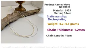 Detailed view of S925 sterling silver wavy necklaces in gold and silver finishes