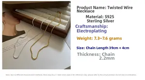 Detail view of S925 sterling silver twist chain necklace in silver and gold finishes