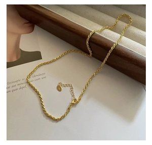 Macro detail of S925 sterling silver twisted rope chain necklace with adjustable clasp