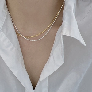 Collier minimaliste en argent sterling S925 avec perles olive en or et argent
