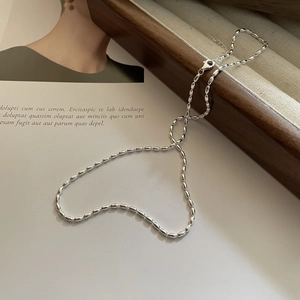 925 Sterling Silver Minimalist Olive Rice Bead Necklace For Women Polished Clavicle Chain INS Style Fashion Jewelry