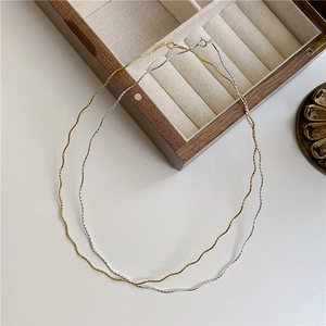 925 Sterling Silver Wave Choker Necklace For Women Minimalist Glittering Diamond Cut Clavicle Chain Retro INS Fashion Jewelry