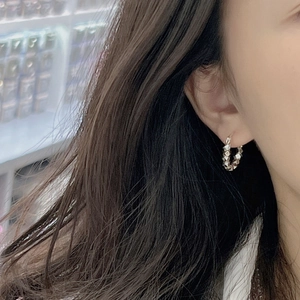 Minimalist S925 sterling silver hoop earrings with a textured crushed silver design