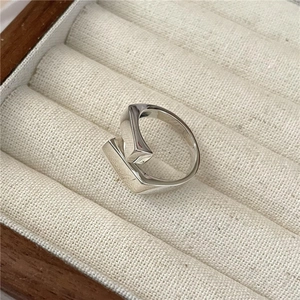 925 Sterling Silver Interleaved Geometric Block Ring For Women Minimalist Architectural Style Polished Adjustable Open Ring