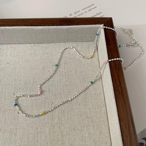 925 Sterling Silver Rainbow Bead Necklace For Women Minimalist Double Layered Colorful Bean Clavicle Chain Jewelry Gift