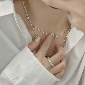 S925 sterling silver beaded necklace with colorful accents and heart-shaped metal ring