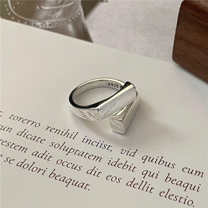 Minimalist S925 sterling silver geometric interlaced square ring for women on paper