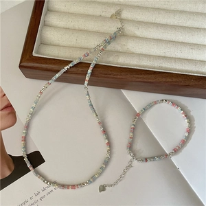 Collier en Argent Sterling S925 Pierre Colorée Argent Froissé Femme Bracelet Design de Niche Pendentif Cœur Doux Chaîne