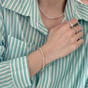 Parure en argent sterling S925 avec pierres colorées, bague perle et collier élégant