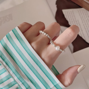 Anello A Pepite In Argento Sterling S925 Con Perla Artificial Per Donna Gioielli Da Dito In Corda Elastica Minimalista Chic