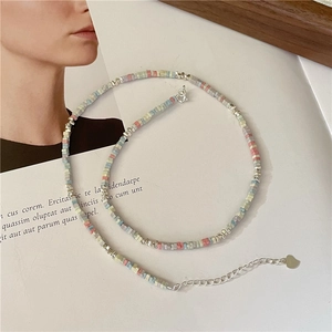 Collier en argent sterling S925 avec pierres colorées et pendentif cœur style INS
