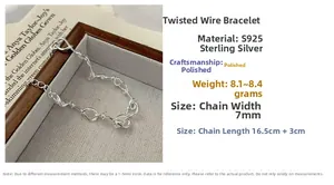 Detailed close-up of 925 sterling silver twisted rope bracelet with specs and dimensions