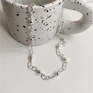 Collier minimaliste en argent sterling S925 avec perles polies et chaîne réglable