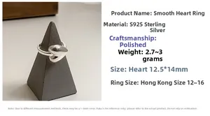 Detail showing polished S925 sterling silver heart ring with 12.5x14mm heart size