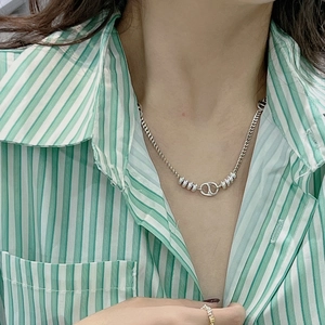 Collier en Argent Sterling 925 Vintage Nez de Cochon Chaîne d'Ancre Vieilli Chaîne de Clavicule avec Perles pour Femme Bijoux