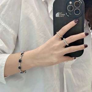 S925 sterling silver beaded rings and bracelet set with turquoise accents in mirror selfie