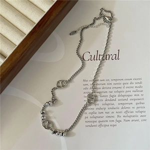 Collier rétro en argent sterling S925 à gros maillons marins et perles polies