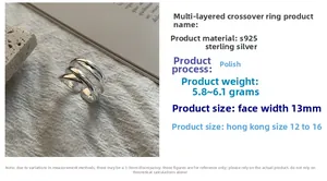Detailed specs of S925 sterling silver multilayer crisscross ring with 13mm width