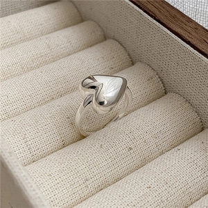 925 Sterling Silver Heart Open Ring Minimalist Polished Metal Finger Ring Adjustable Fashion Jewelry For Women Dating Gift