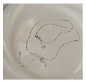 Detail of adjustable S925 sterling silver snake chain with smooth sliding bead closure