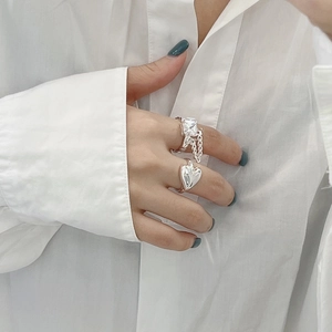 S925 sterling silver heart ring and geometric square zircon ring set for women