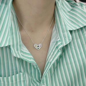 Collier coeur en argent sterling S925 avec texture et pierres précieuses colorées