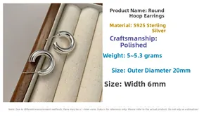 Polished S925 sterling silver C-shaped hoop earrings with 20mm diameter and 6mm width