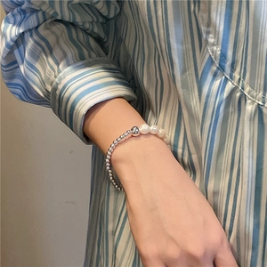 Bracelet minimaliste en argent sterling S925 avec perles d'eau douce pour femme