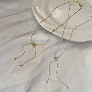 S925 Sterling Silver Snake Bone Chain Necklace For Women Retro Adjustable Sliding Bead Clasp Minimalist Clavicle Chain Jewelry