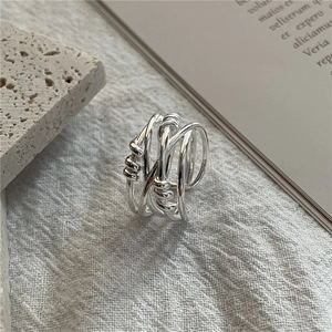 Minimalist S925 sterling silver multi-layer woven ring with a polished silver finish