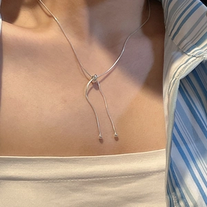 Classic S925 sterling silver snake chain necklace with adjustable sliding clasp design