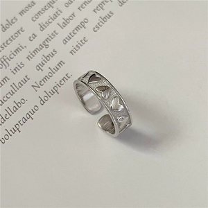 925 Sterling Silver Heart Open Ring Minimalist Adjustable Vintage White Gold Color Korean Fashion Heart Texture Jewelry Ring
