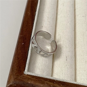 Minimalist S925 sterling silver adjustable open ring with hollow heart patterns