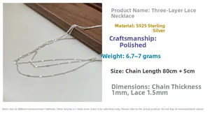 Detail of S925 sterling silver three-layer lace chain with polished 1.5mm round discs