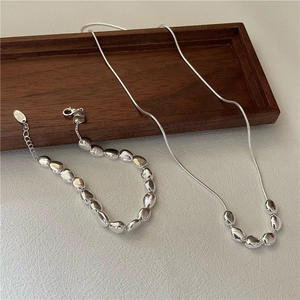 Minimalistisches 925 Sterlingsilber Unregelmäßige Bohne Halskette Armband Schmuck Set Für Damen Modische Schlangenkette Schmuck