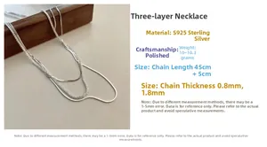 Detailed specs of S925 sterling silver triple-layer necklace with snake chain texture