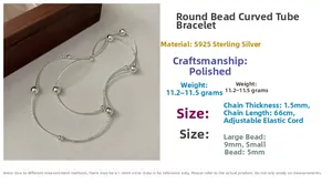 Detailed view of polished S925 sterling silver multi-layered beaded bracelet with tubes