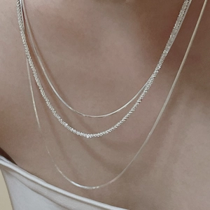 925 Sterling Silver Multilayer Necklace For Women Minimalist Snake Bone Chain Polished Retro Fashion Jewelry Gift