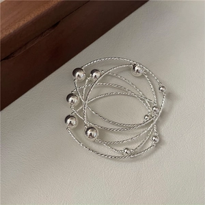 925 Sterling Silver Multi-Layer Winding Bracelet For Women Polished Round Beads Twisted Rope Korean INS Style Fashion Jewelry Gift