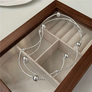 S925 sterling silver multilayer twisted beaded bracelet with glossy round metal balls